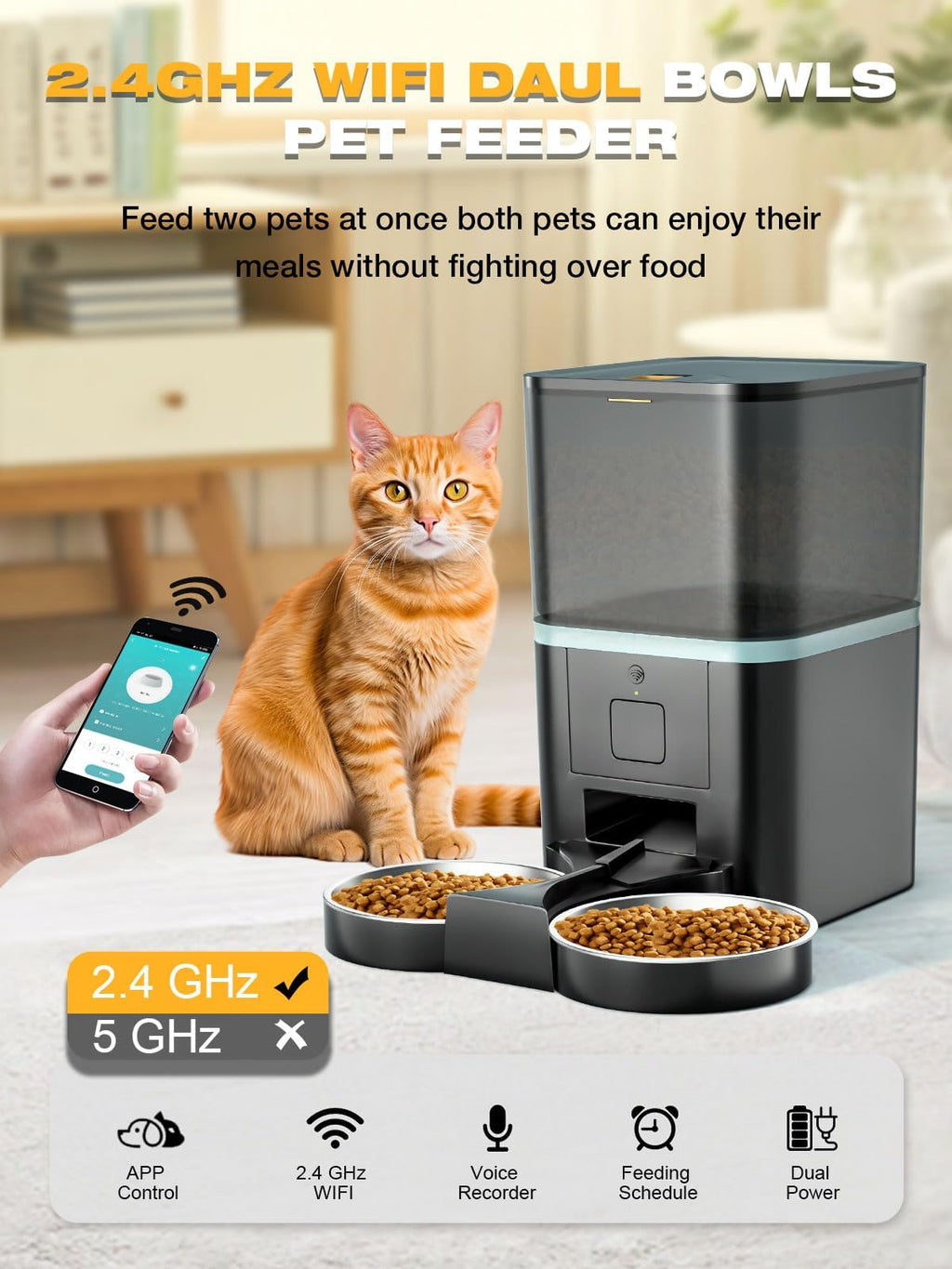 Automatic WiFi App Control Cat Feeder with Stainless Steel Bowl U412228
