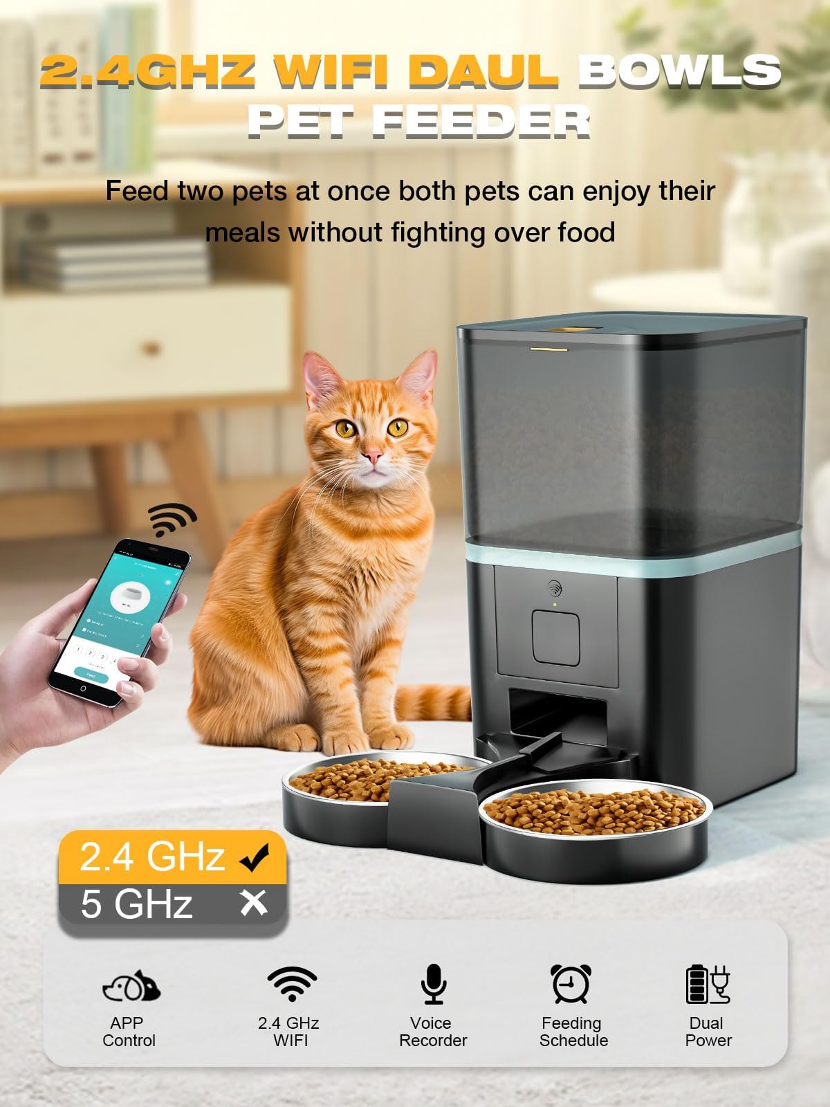 Automatic WiFi App Control Cat Feeder with Stainless Steel Bowl U412228