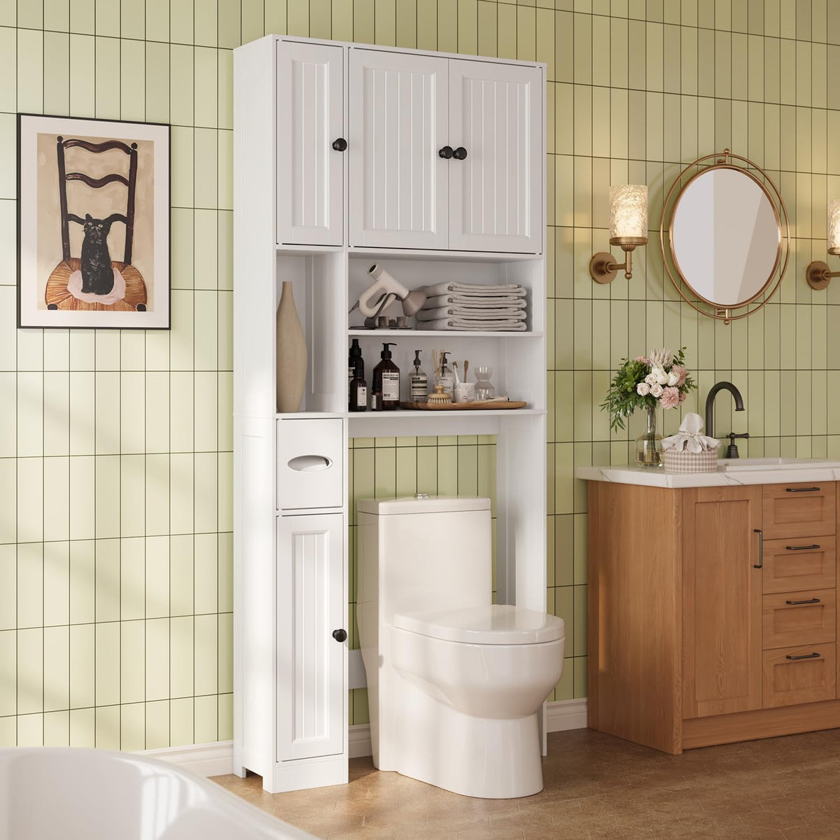 Over The Toilet Storage Cabinet with Five Doors White G216
