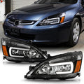 For 2003-2007 Honda Accord Black Housing LED Tube Headlights Assembly Pair Set E223599