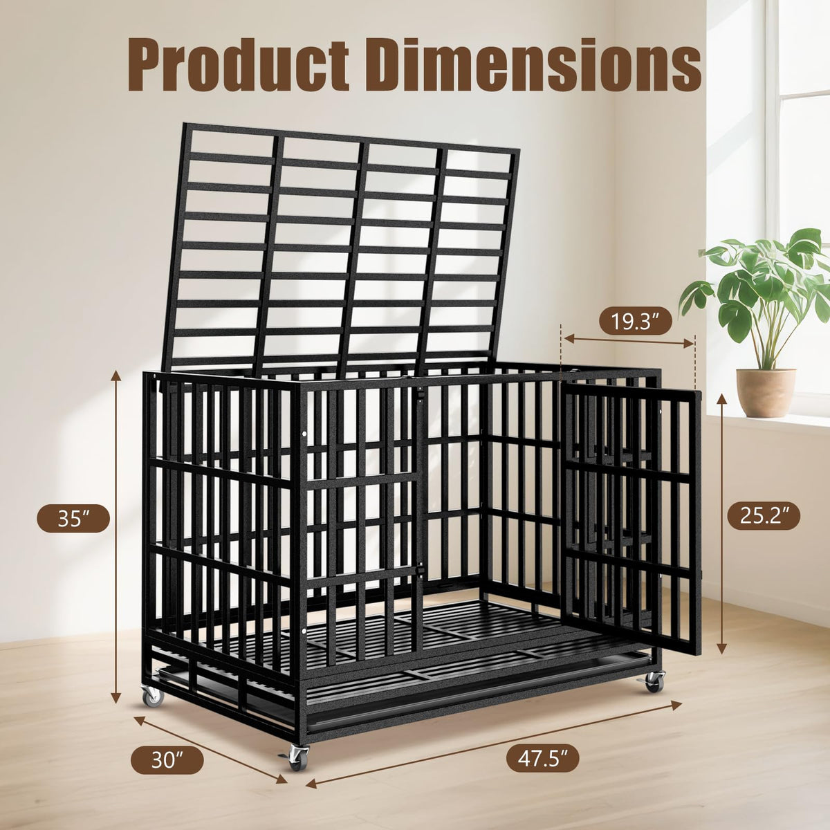48 Inch Heavy Duty Dog Crate Kennel with Wheels W4986