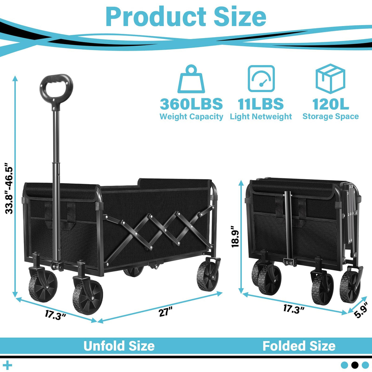 Collapsible Wagon Cart with Swivel Wheels S9892