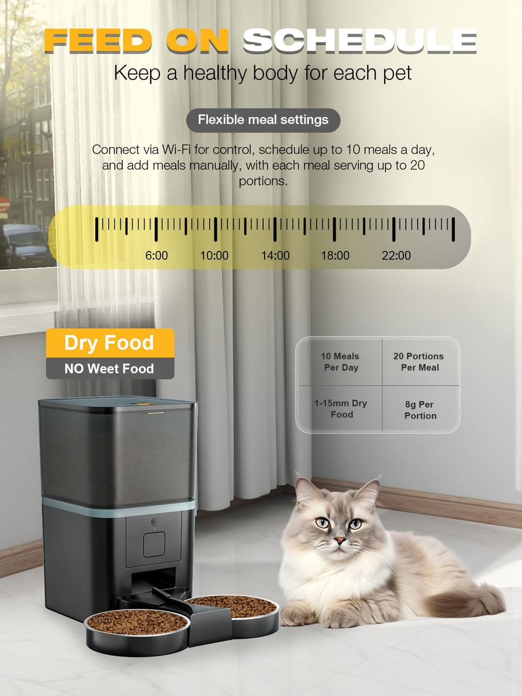 Automatic WiFi App Control Cat Feeder with Stainless Steel Bowl U412228