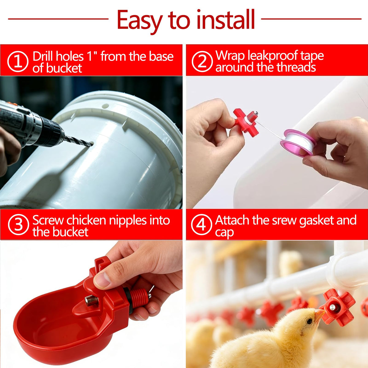 12-Pack Automatic Chicken Water Nipples with Cups M6913