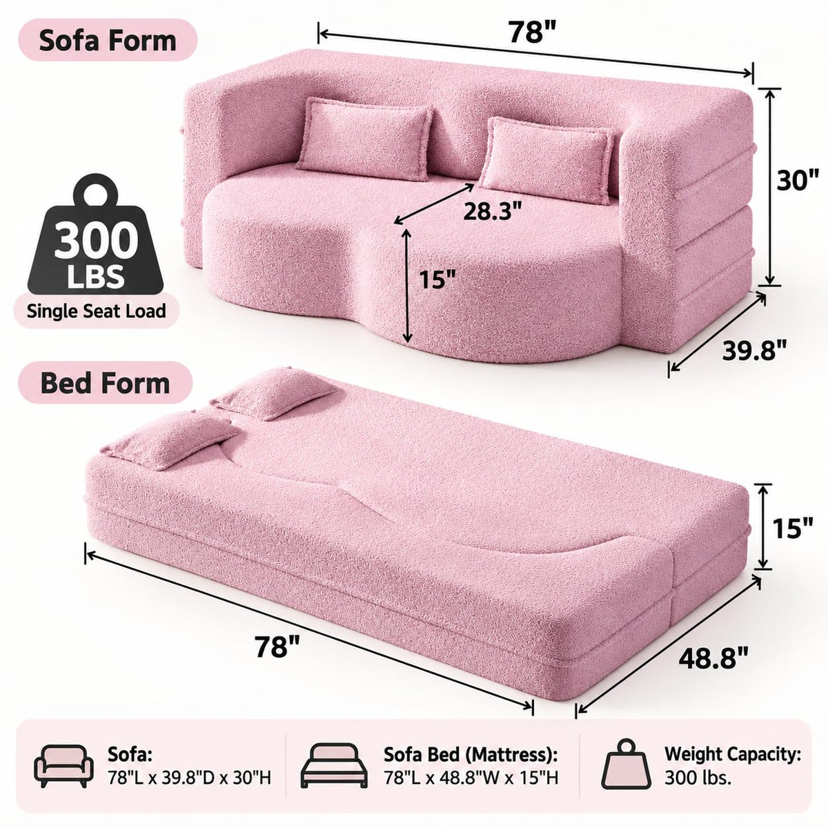 2-in-1 Convertible Sofa Bed with Pillows E819354