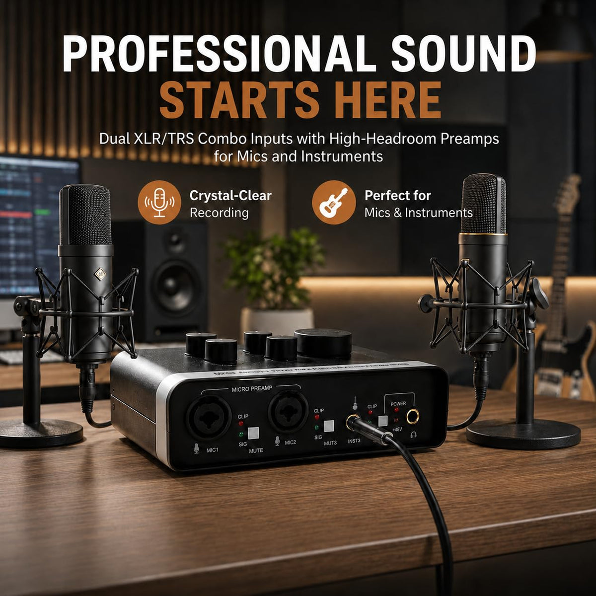 USB C Audio Interface with 48V Phantom Power V44545