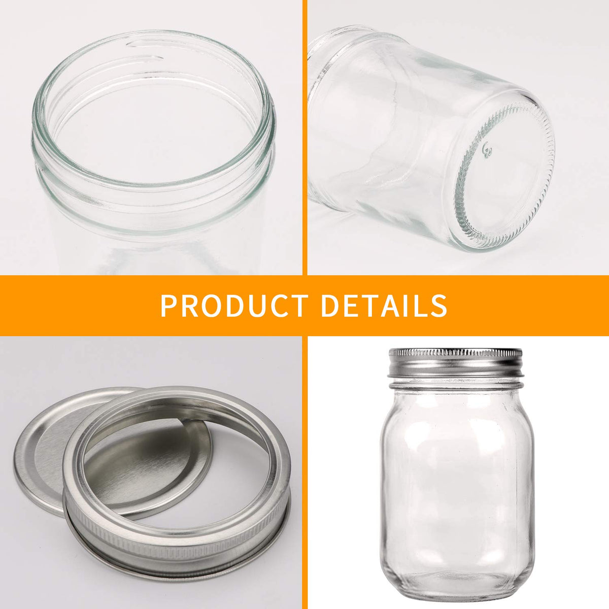 16 Pack 16 oz Glass Mason Jars with Airtight Lids and Bands V104