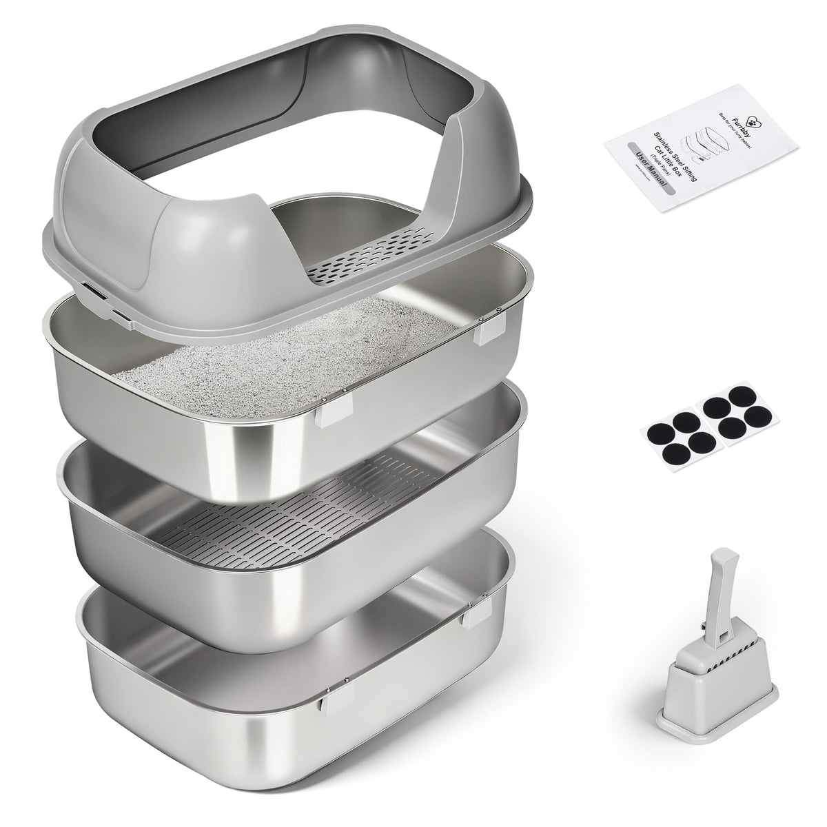 Stainless Steel Sifting Cat Litter Box F127546