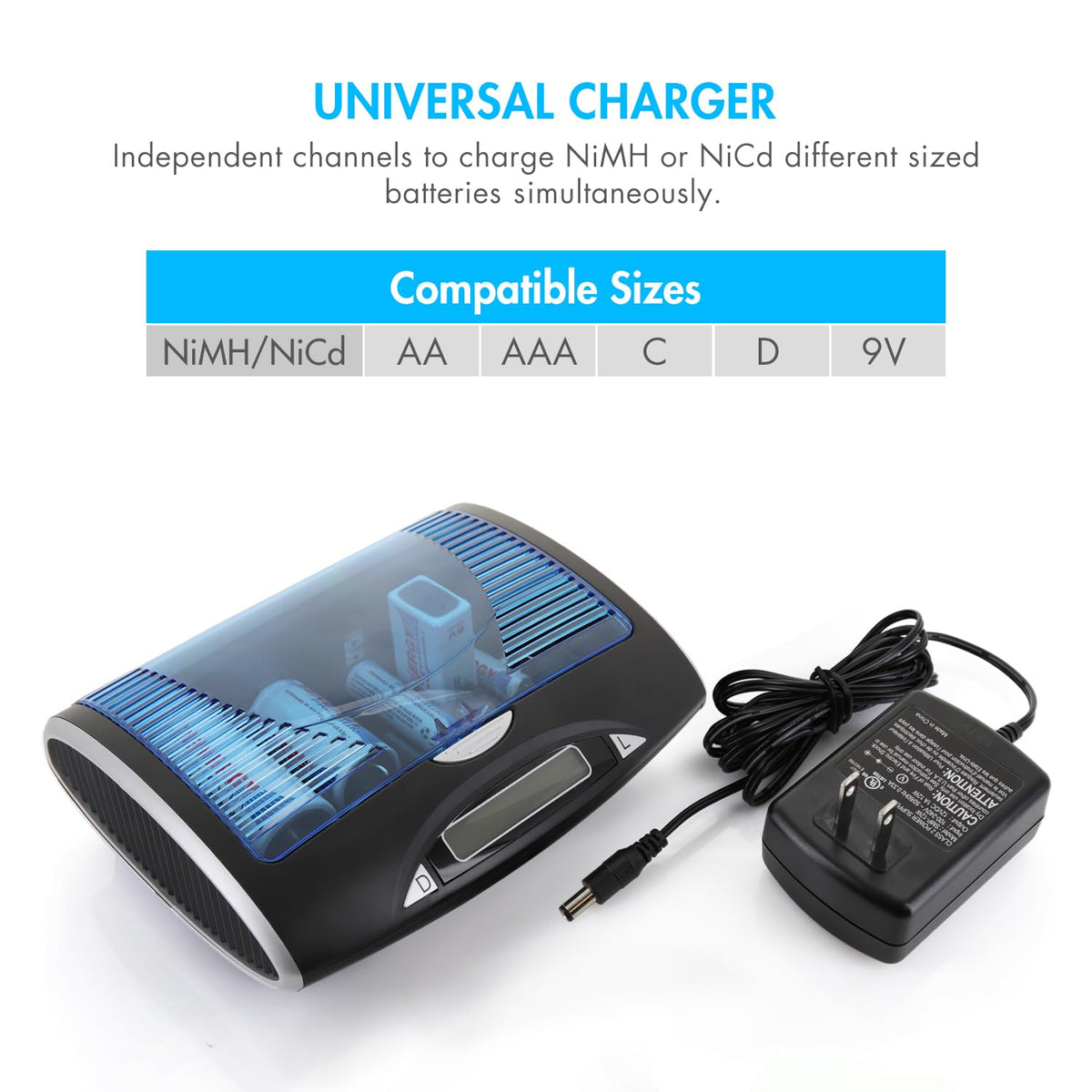 Rechargeable C Batteries and LCD Smart Battery Charger, 4 Pack A679457