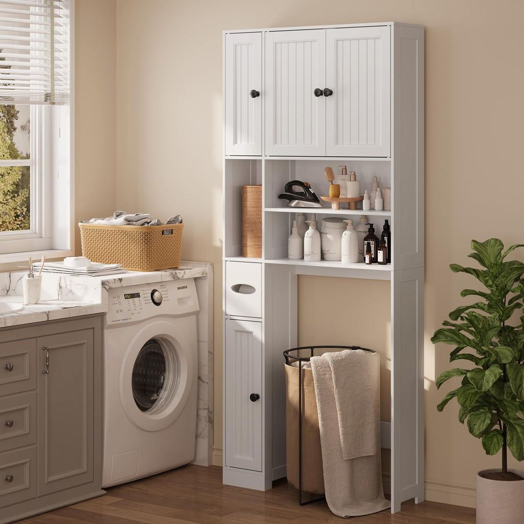 Over The Toilet Storage Cabinet with Five Doors White G216