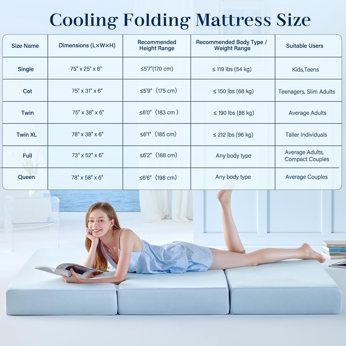 6 Inch Cooling Memory Foam Folding Mattress P3494