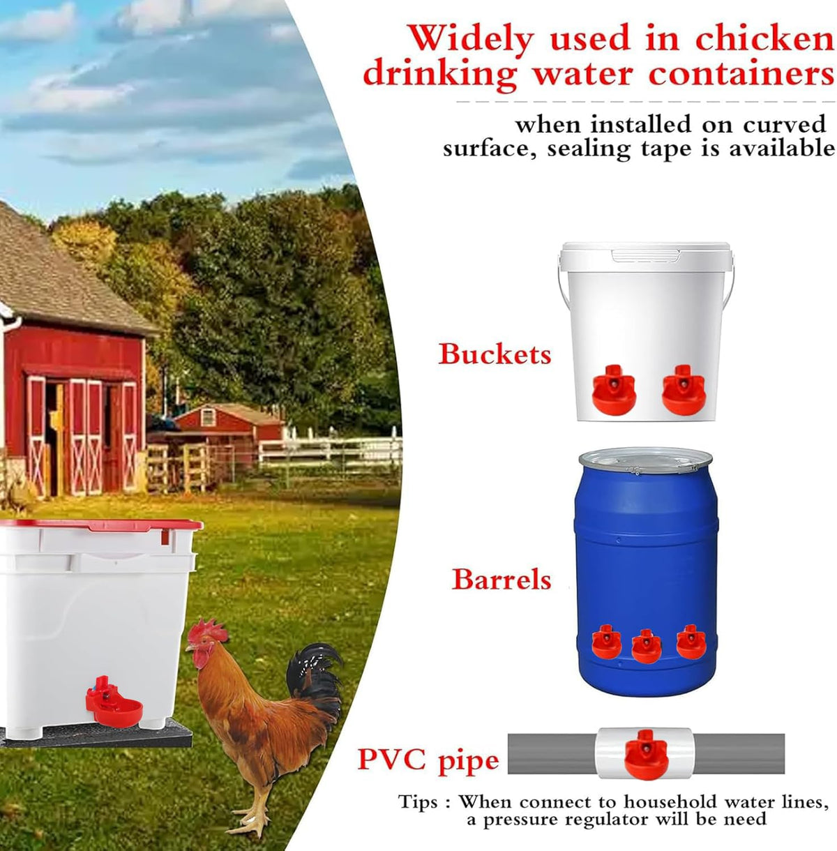 12-Pack Automatic Chicken Water Nipples with Cups M6913