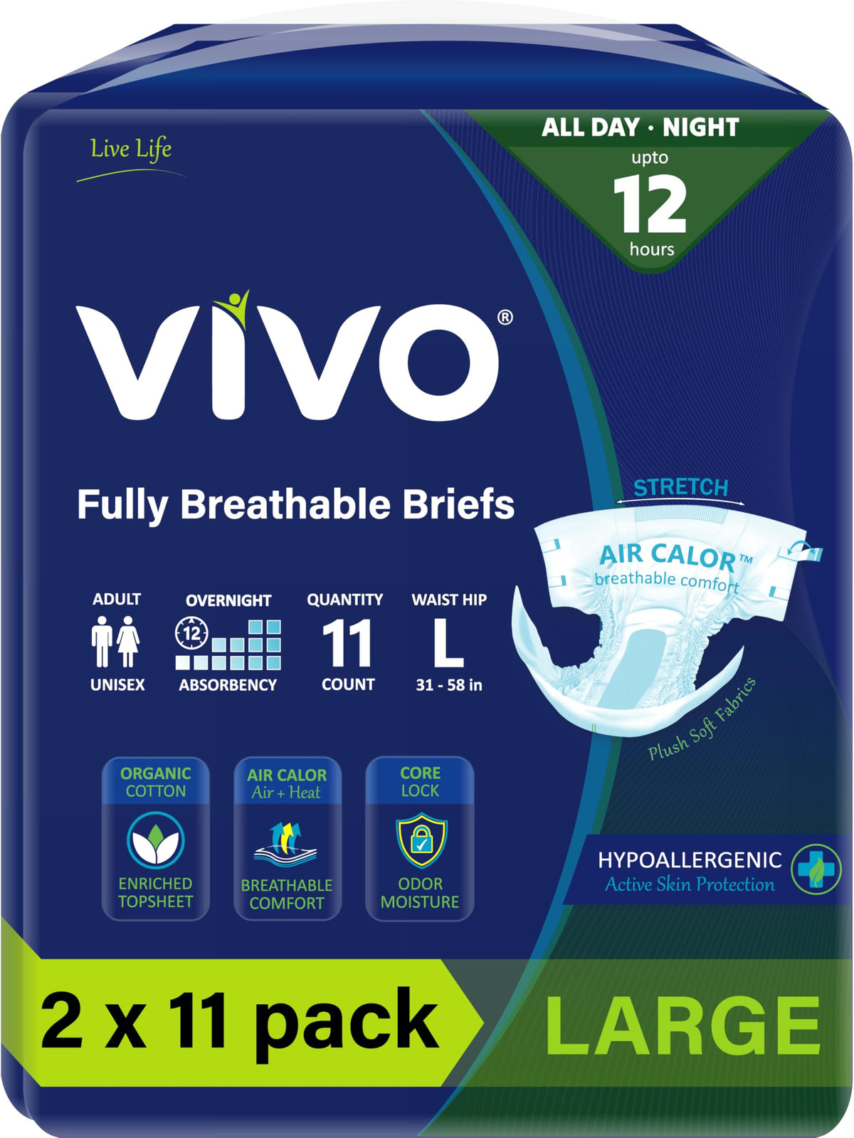 Organic Cotton Adult Incontinence Diaper Briefs with Tabs Large 22 Count H45379