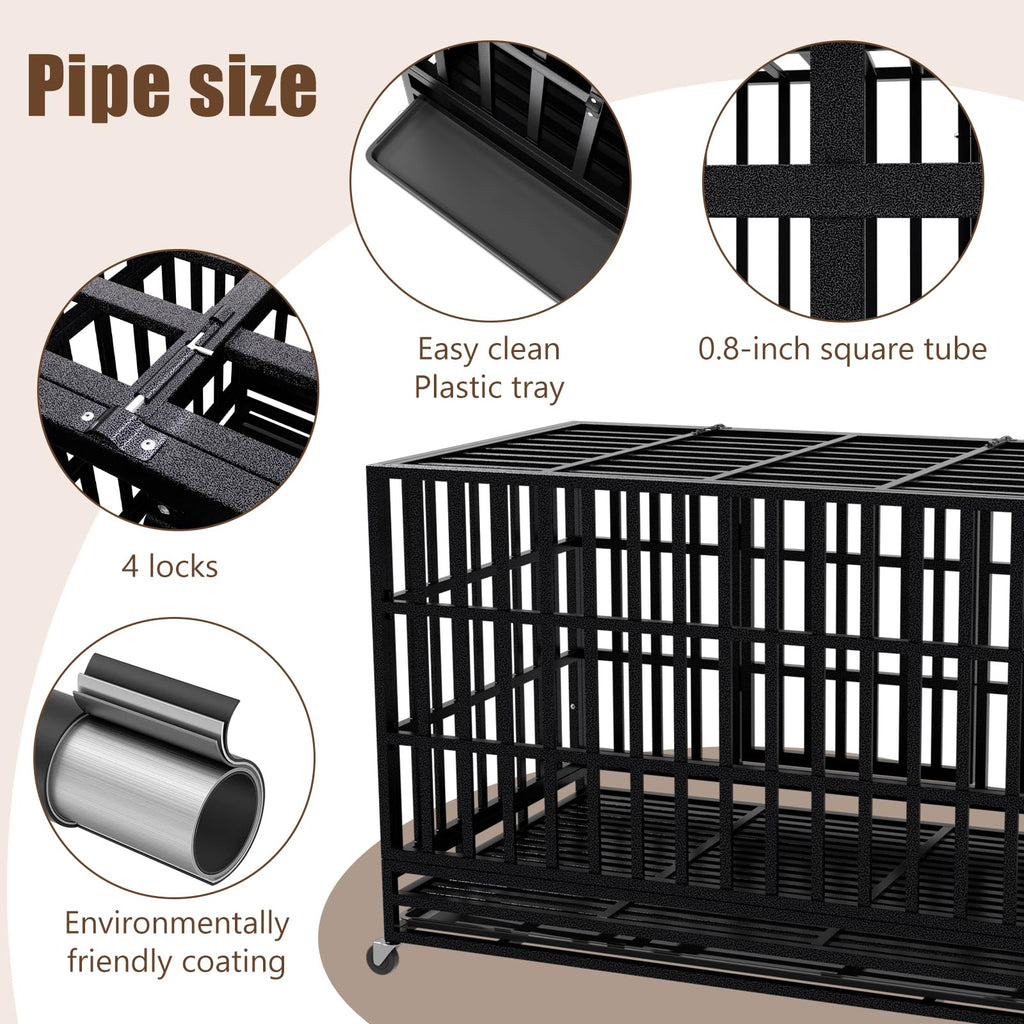 48 Inch Heavy Duty Dog Crate Kennel with Wheels W4986