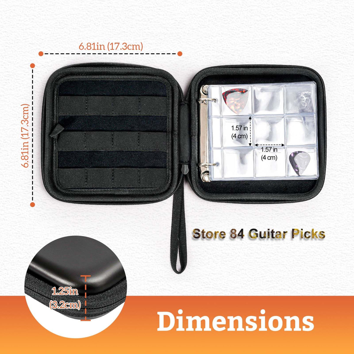 Black Guitar Pick Case Holds 84 pcs Picks W447