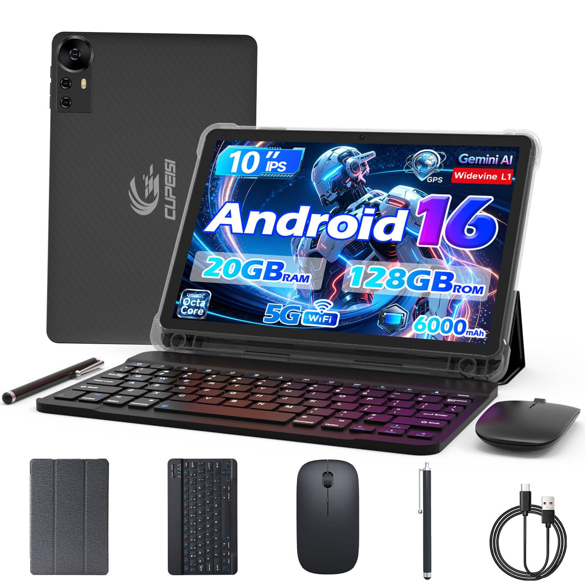 Android 16 Tablet 10 Inch 20GB RAM 128GB ROM Black Z450523