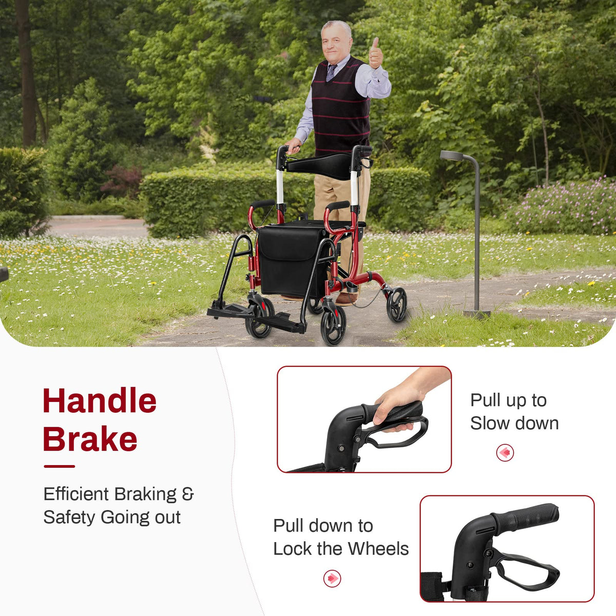 2 in 1 Folding Rollator Walker with Seat and 8" Wheels Q369