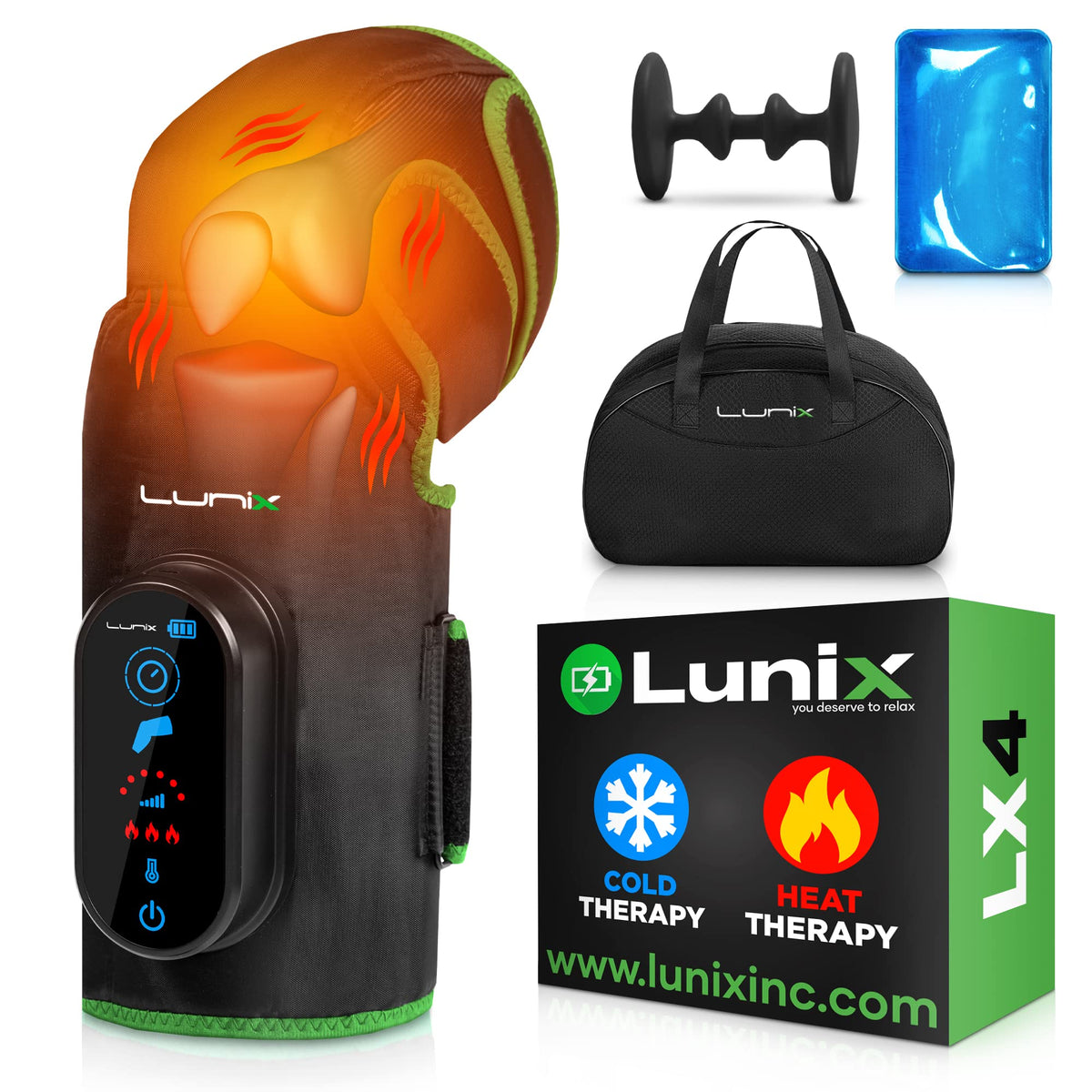 Cordless Knee Massager with Heat, Compression & Vibration, Rechargeable Wrap, Forest Green A912