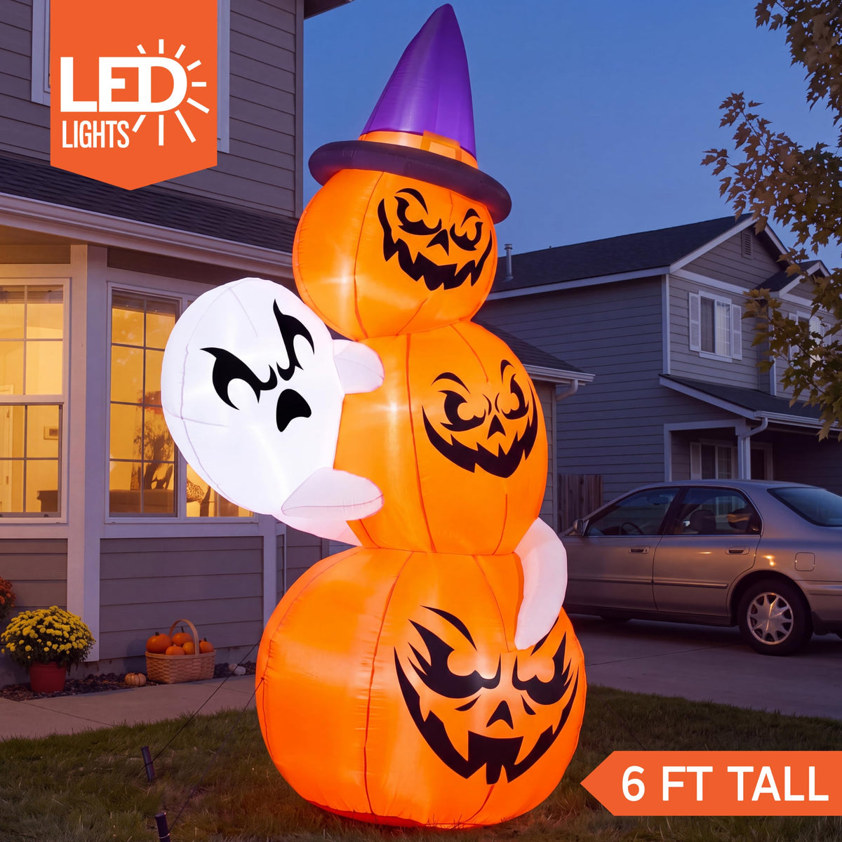 6 FT Halloween Inflatable Ghost and Pumpkins L9092
