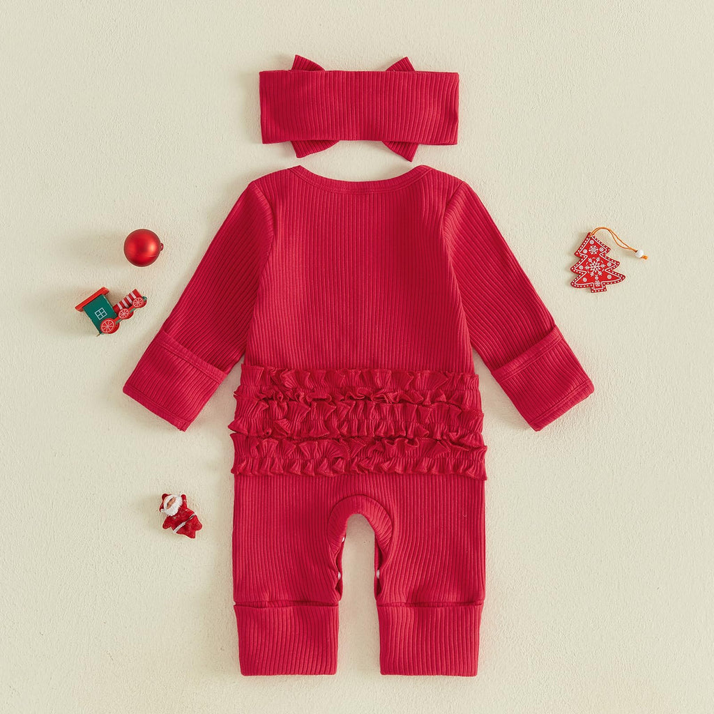 Christmas Baby Girl Long Sleeve Romper Headband A5103