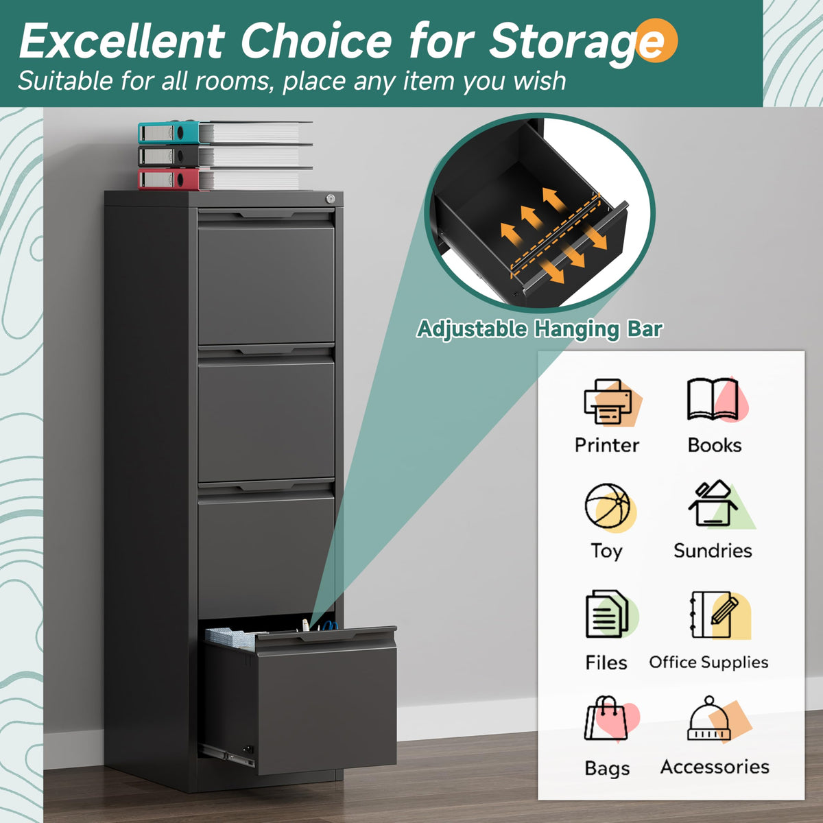 4 Drawer Metal File Cabinet with Lock E97118