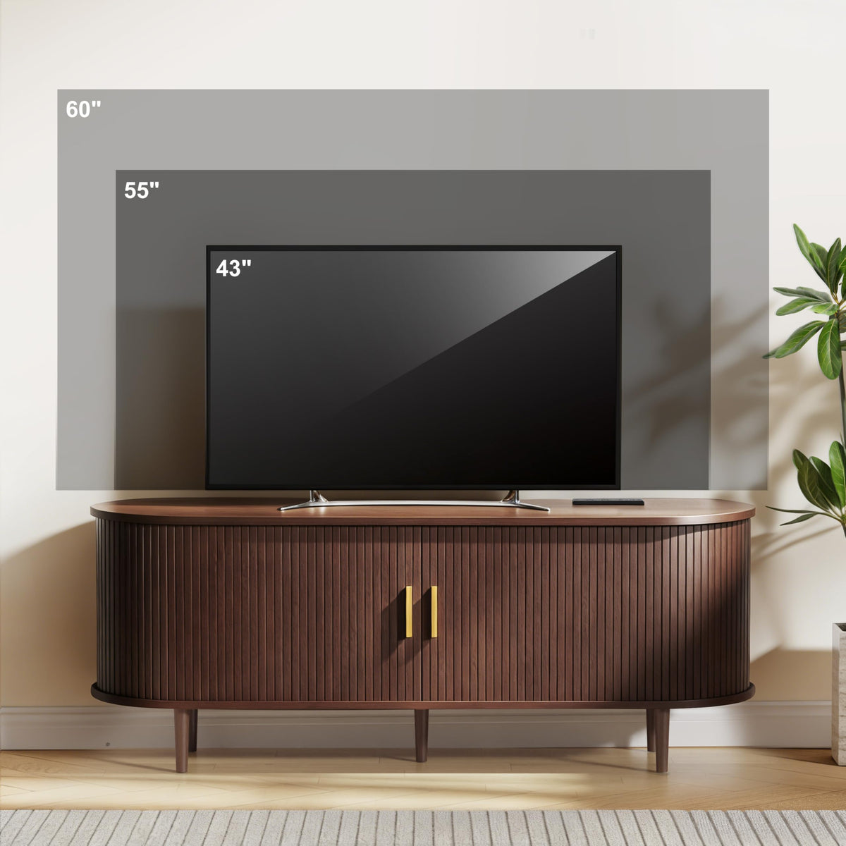 55 Inch Mid Century Modern TV Stand with Power Outlet and Adjustable Shelves Q438176