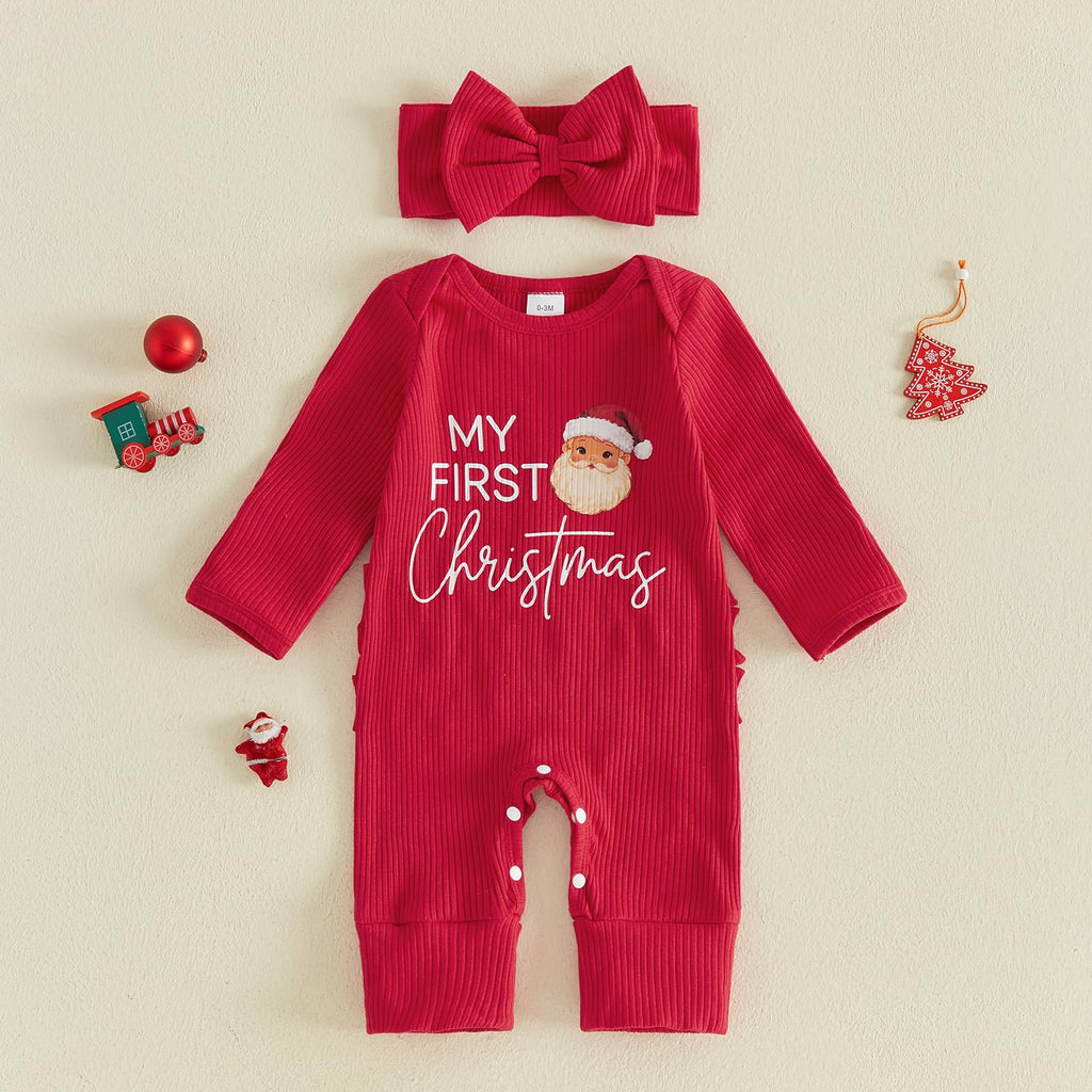 Christmas Baby Girl Long Sleeve Romper Headband A5103