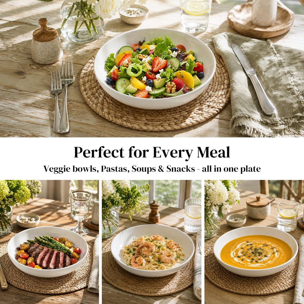9.75" 50 Ounces Ceramic Pasta Bowls Set of 4 White U719