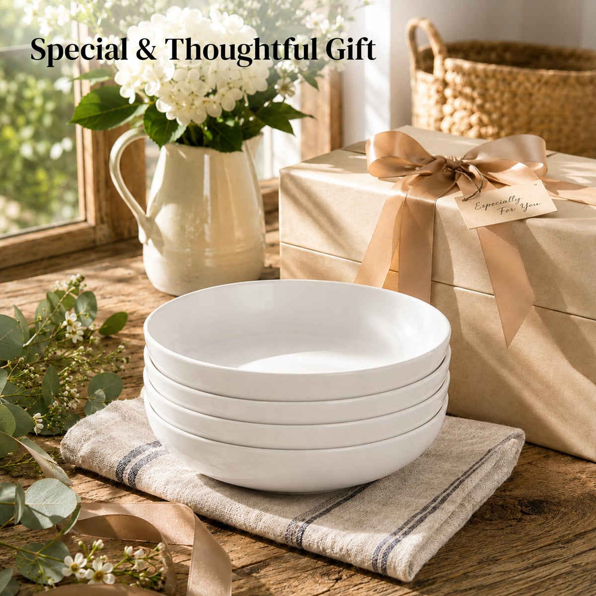 9.75" 50 Ounces Ceramic Pasta Bowls Set of 4 White U719