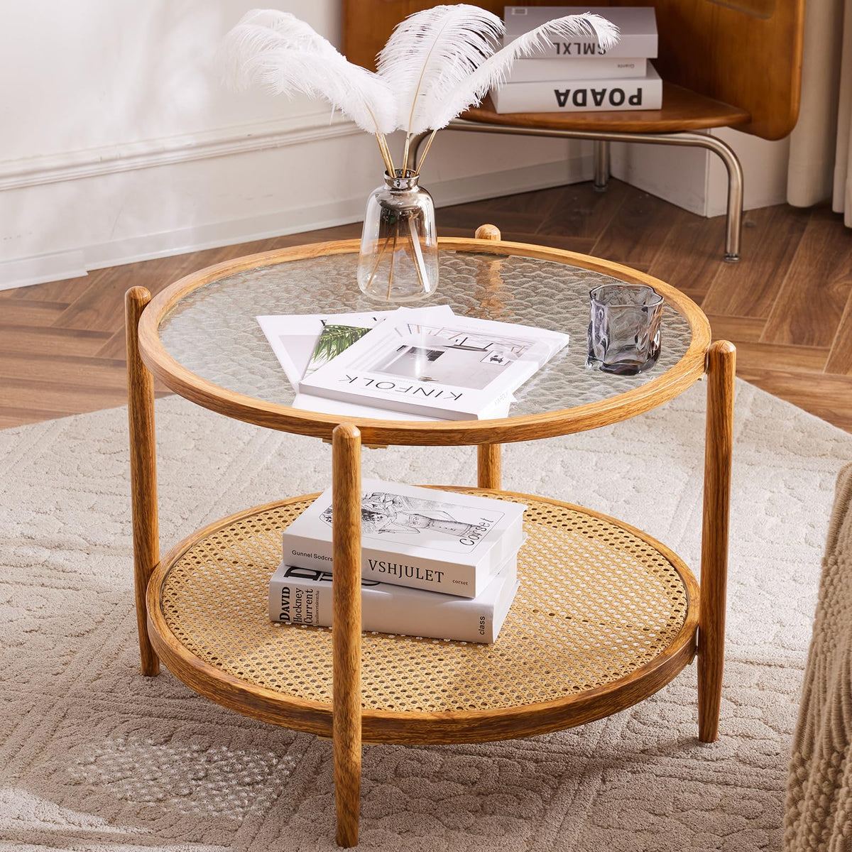 Round Glass Rattan Coffee Table W660415