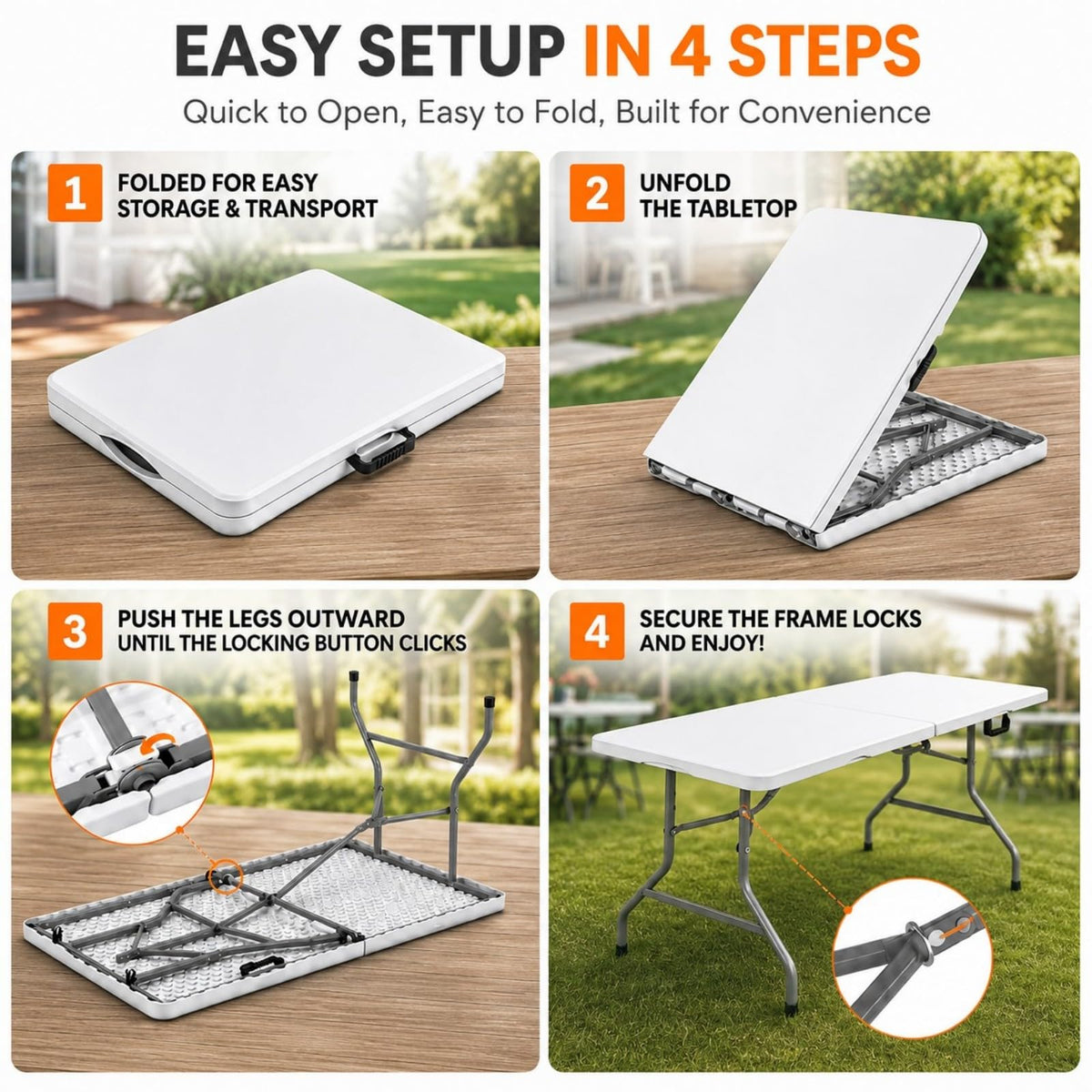 6FT Folding Table White H6376