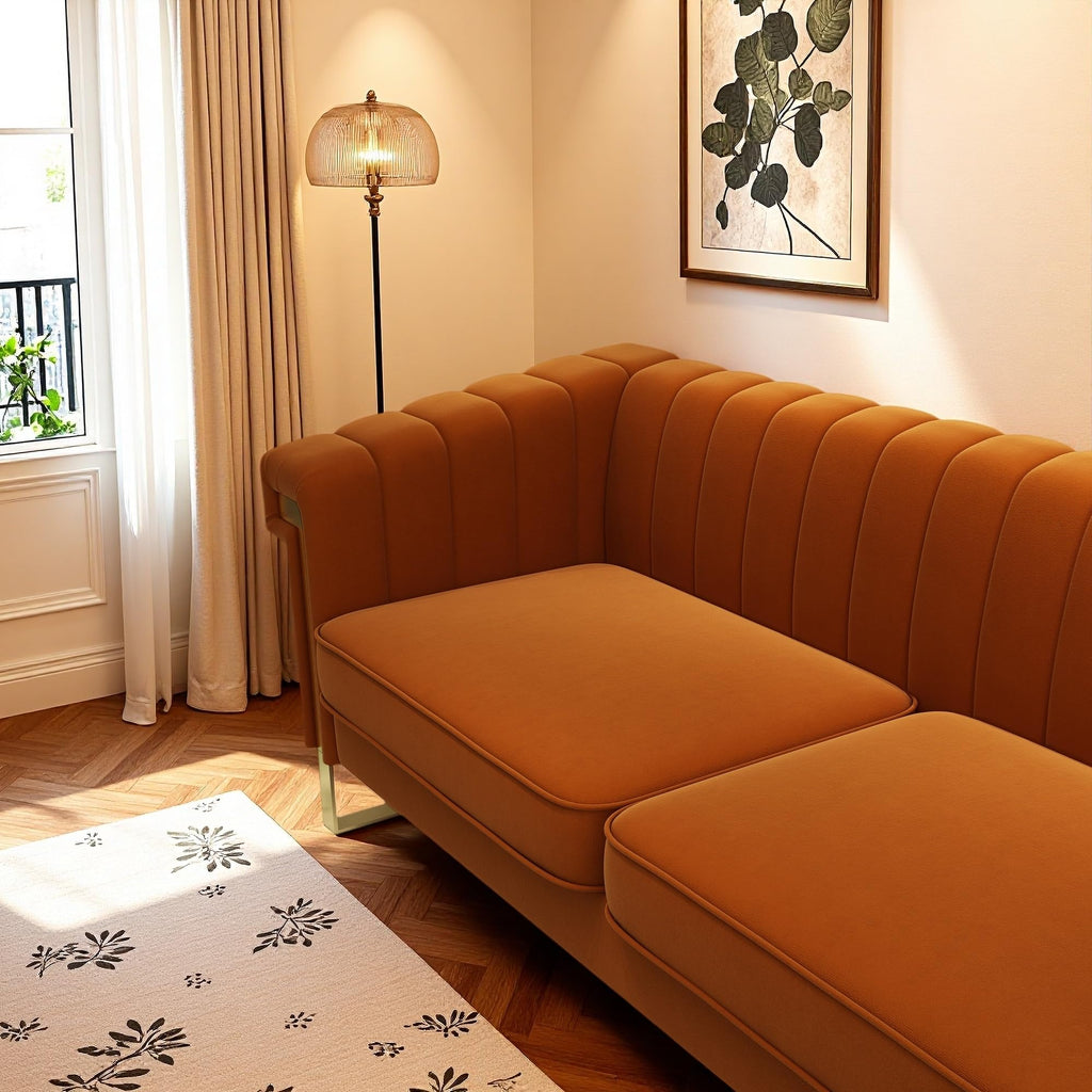 Orange Velvet 3-Seater Sofa with Armrest Y62294