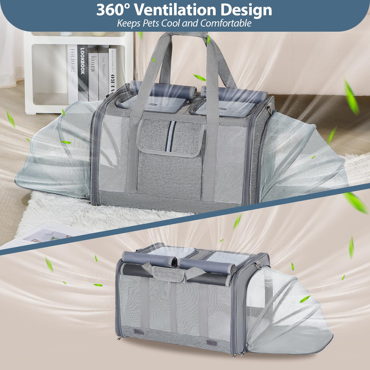 Large Expandable Soft-Sided Cat Carrier D1266