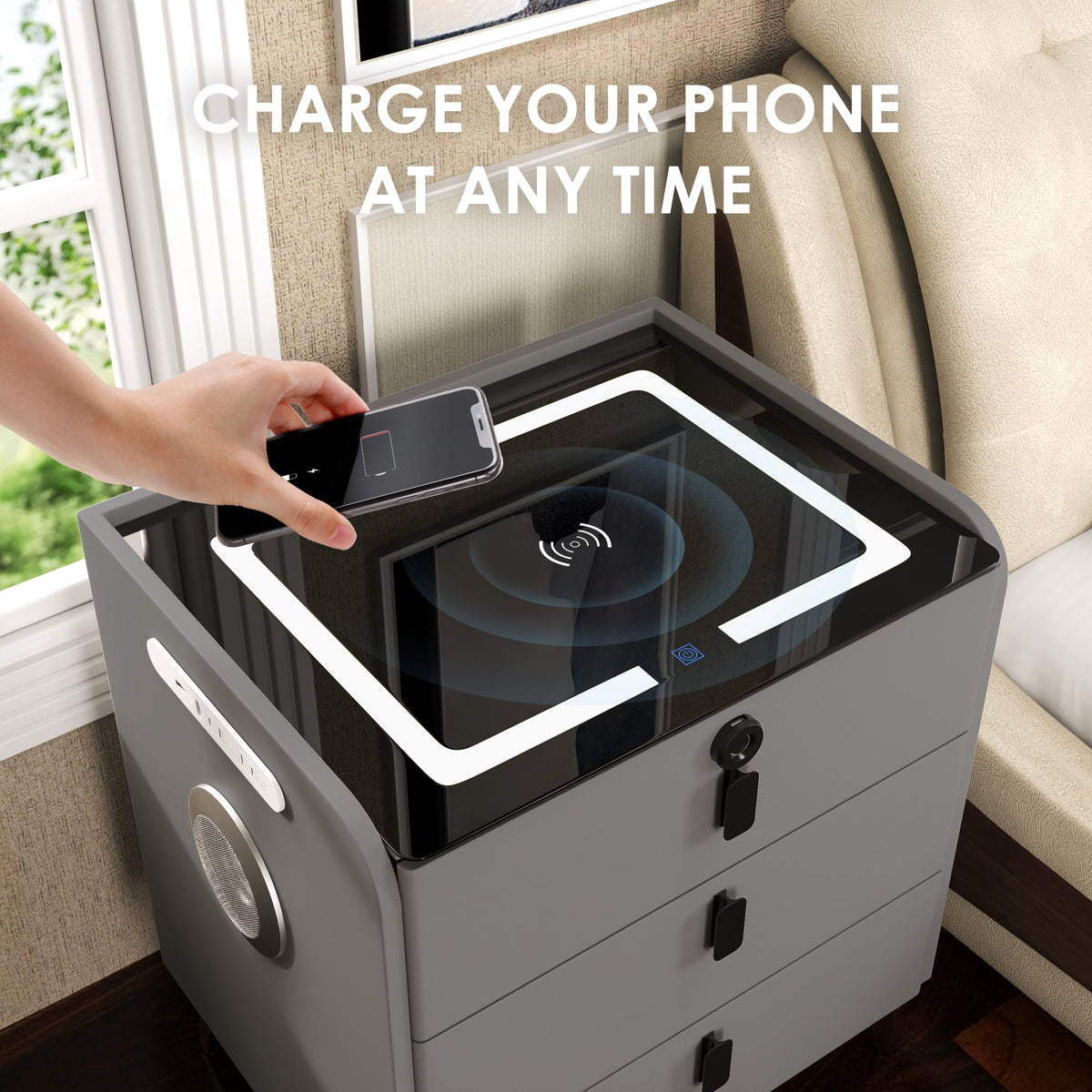 Fingerprint Lock Drawer Nightstand W715