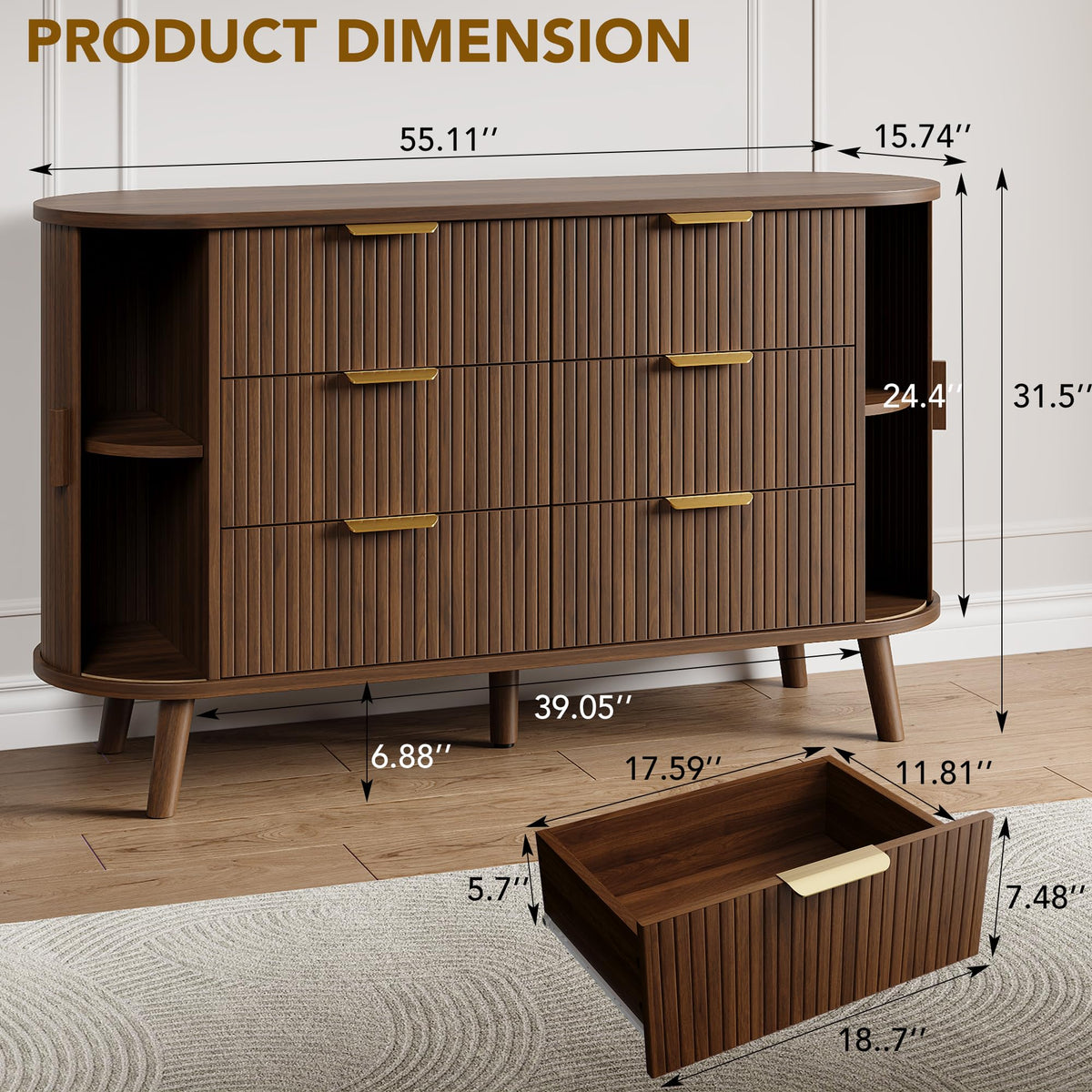 Fluted 6 Drawer Dresser U75245
