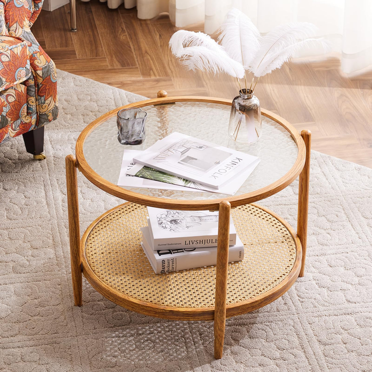 Round Glass Rattan Coffee Table W660415
