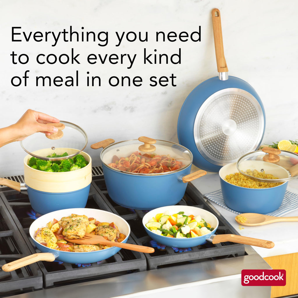 12-Piece Light Blue Ceramic Titanium-Infused Nonstick Cookware Set Z7558
