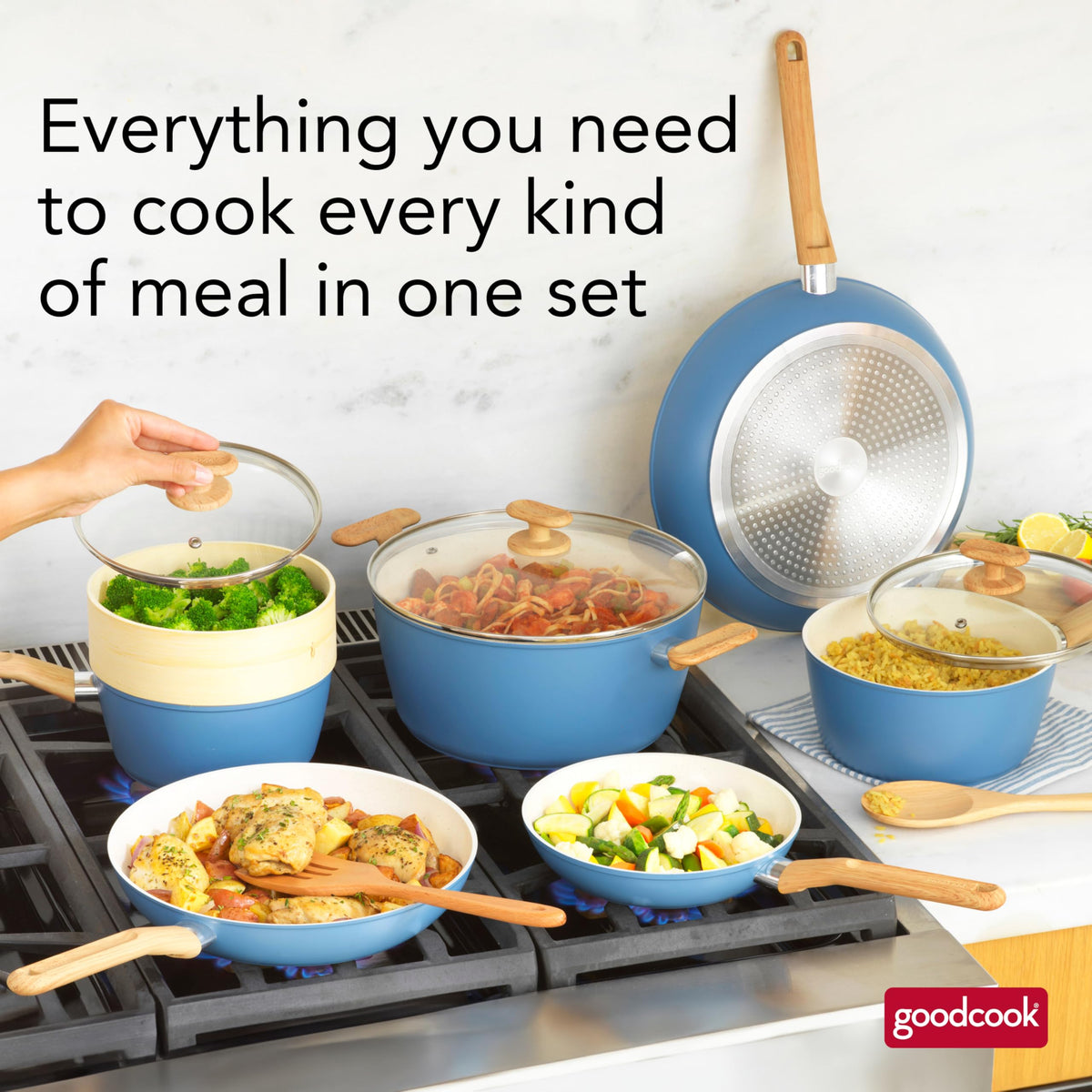12-Piece Light Blue Ceramic Titanium-Infused Nonstick Cookware Set Z7558