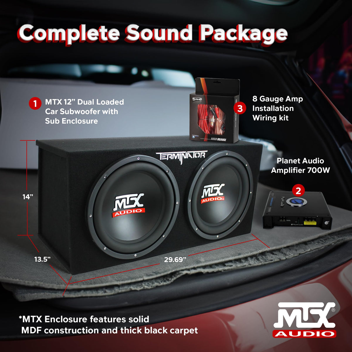 Dual 12" Subwoofers Loaded Enclosure with Amp & Wiring Kit P85473