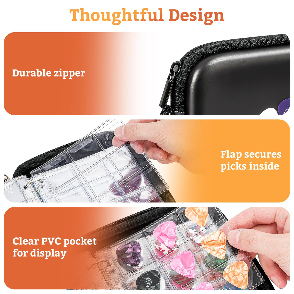 Black Guitar Pick Case Holds 84 pcs Picks W447