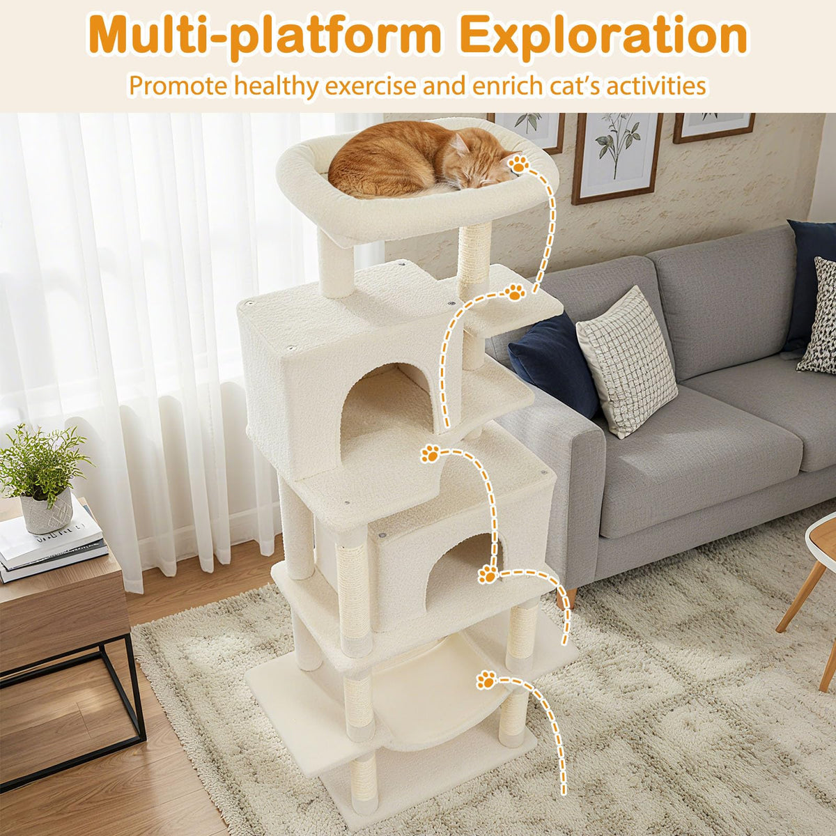 70 Inch Multi-Level Cat Tree with Sisal Scratching Posts and Condos P55710