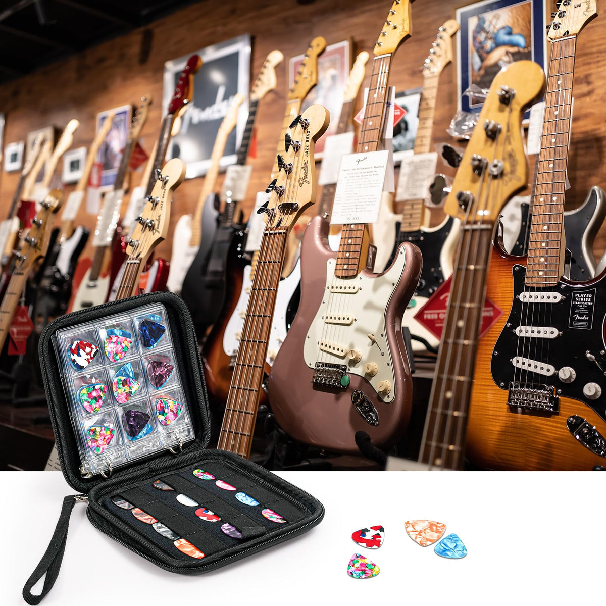 Black Guitar Pick Case Holds 84 pcs Picks W447