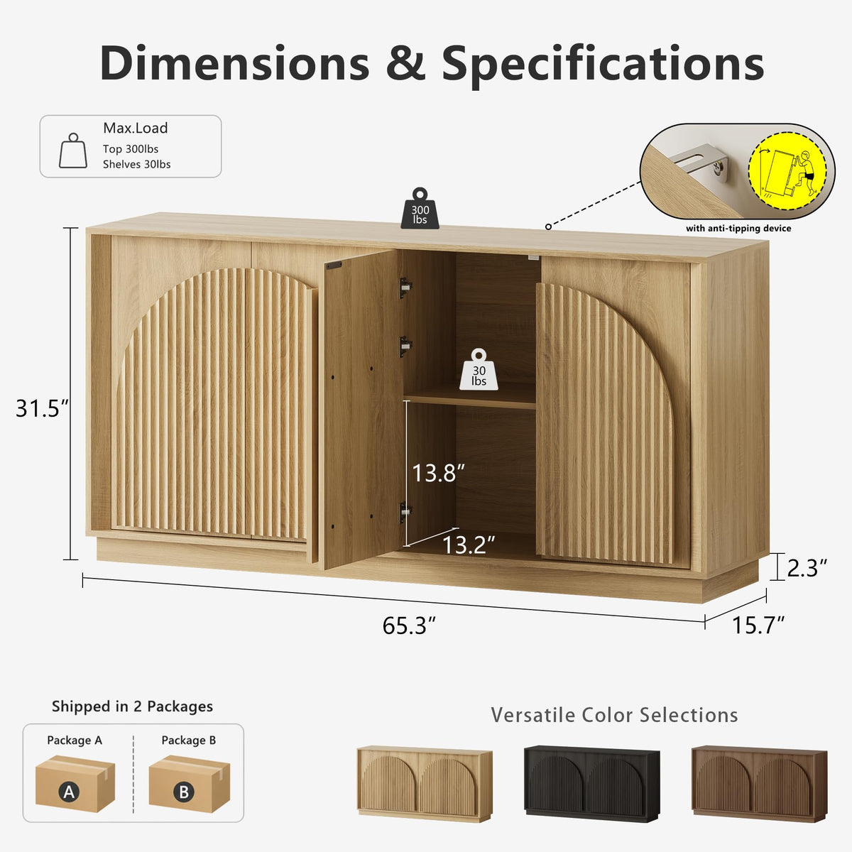 65" Oak Sideboard Buffet Cabinet with Storage R1612