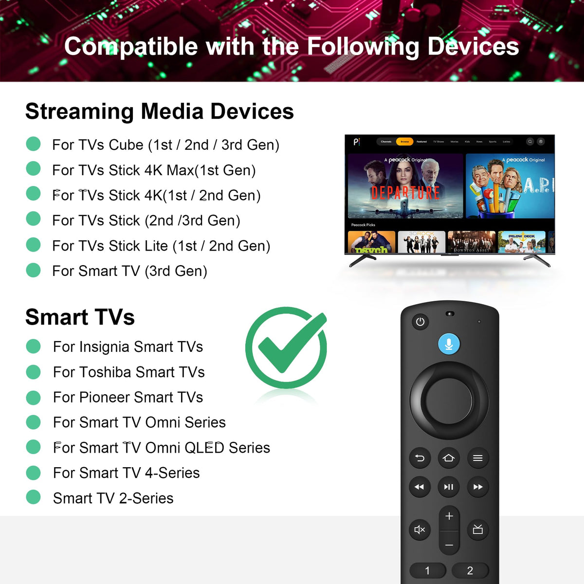 Replacement Fire Stick Remote with Power Volume Buttons Voice Search I2916