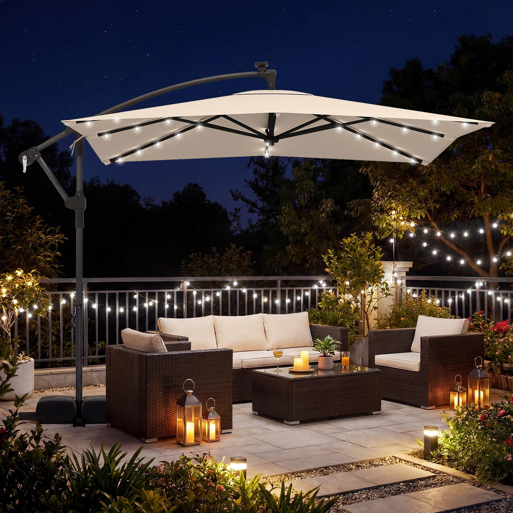 8x8 FT Solar Square Offset Cantilever Umbrella with Base U7024