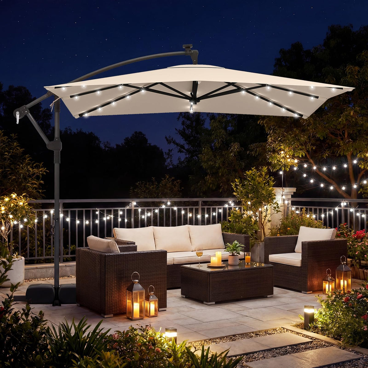 8x8 FT Solar Square Offset Cantilever Umbrella with Base U7024