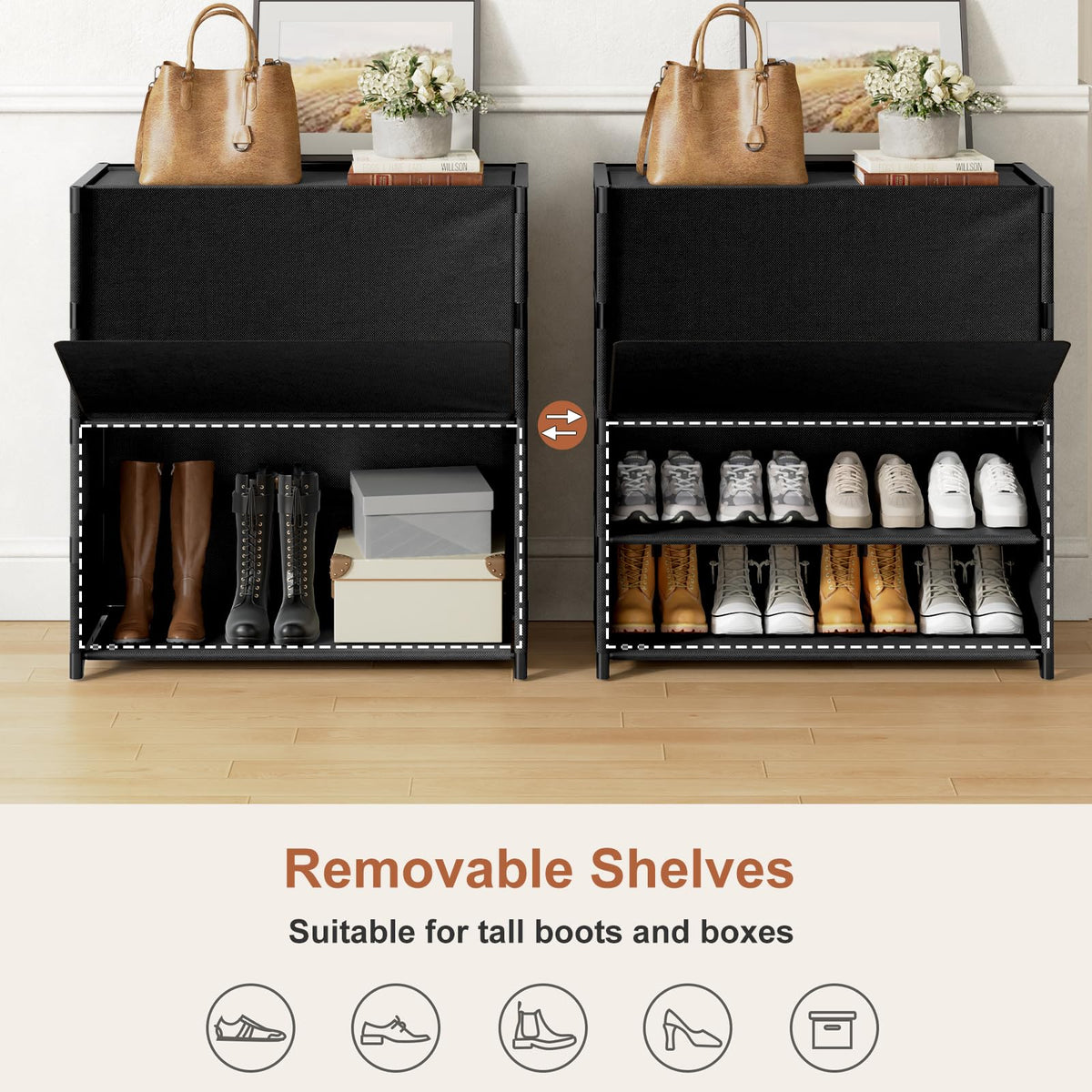 Black 5 Tier Shoe Cabinet with Door N95274