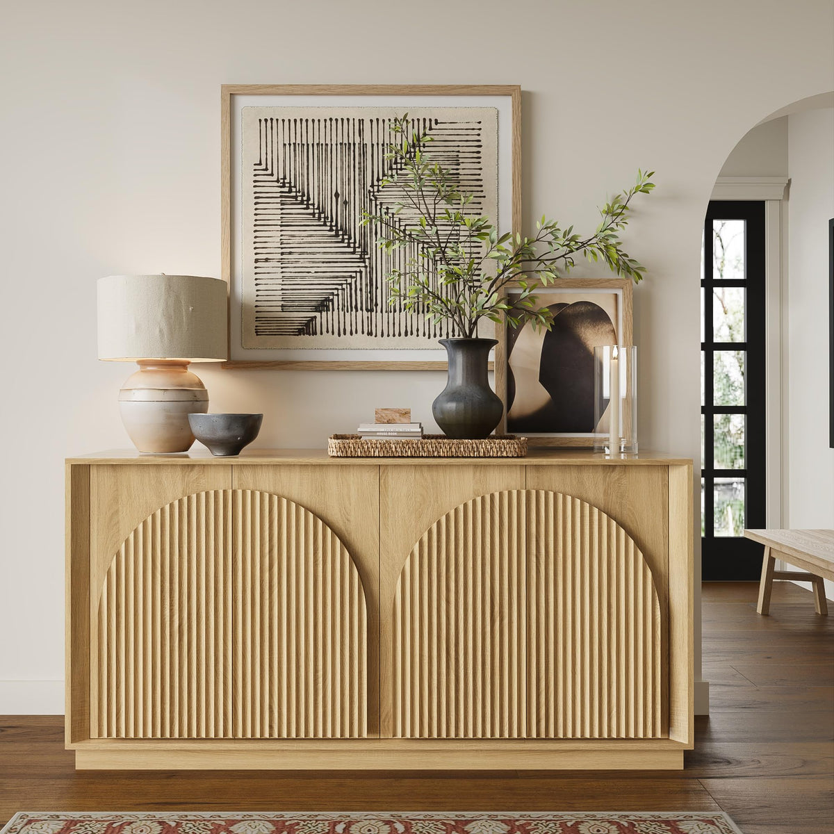 65" Oak Sideboard Buffet Cabinet with Storage R1612