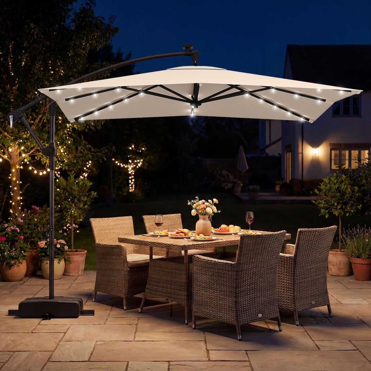 8x8 FT Solar Square Offset Cantilever Umbrella with Base U7024