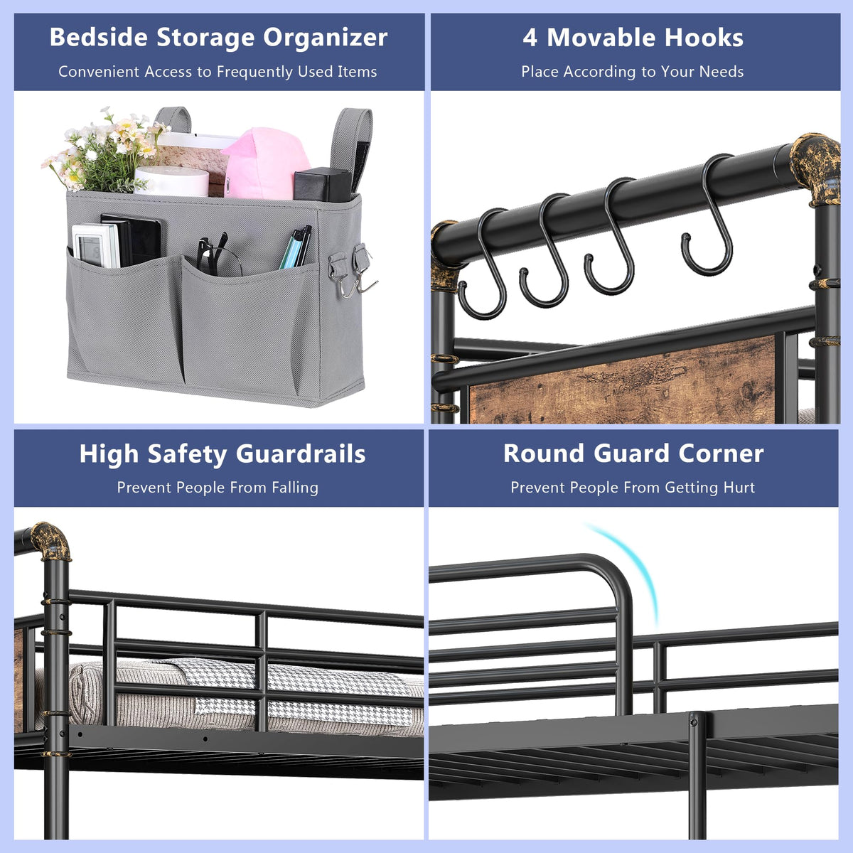 Metal LED Bunk Bed Twin Over Twin with 2 Storage Drawers B1134